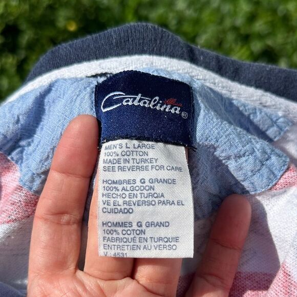 Vtg 90s Polo Shirt Mens L Nautical Stripe Boating Preppy Golf Americana Summer - Picture 8 of 9